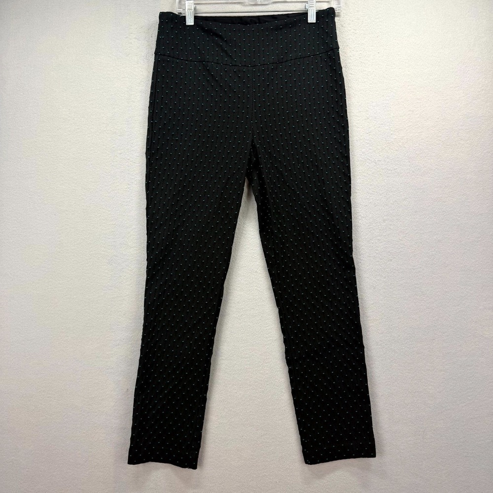 Renuar‎ Pants Womens 8 Fits 30x27* Black Super Stretch Polka Dot Textured Office